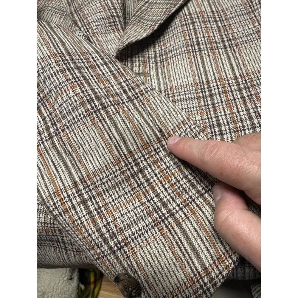 Vintage 70s Men’s Plaid Blazer Brown Orange Check‎ Sport Coat Size 40 WKRP Style